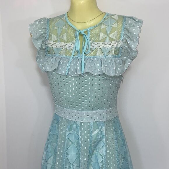 Foxie Dox Anthropologie Dress Pale Blue Ruffle"Cora" New With Tag! Sz Sm - Picture 6 of 8